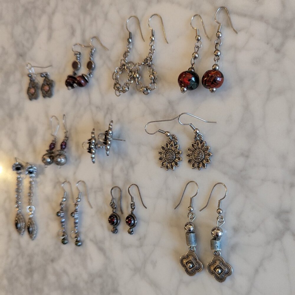 Vintage 90's Silver Earrings / Lot of 12 - Picture 4 of 4